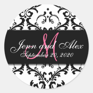 Sticker Rond Black White Damask Enregistrer l'étiquette de date