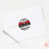 Sticker Rond BLACK & WHITE DAMASK RED RIBBON MONOGRAM Gemstone (Enveloppe)