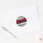 Sticker Rond BLACK & WHITE DAMASK RED RIBBON MONOGRAM Gemstone (Enveloppe)