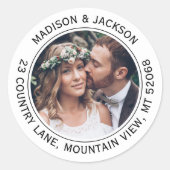 Sticker Rond Black & White Elegant Photo Return Adresse Mariage (Devant)