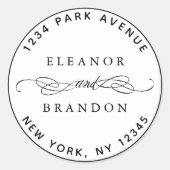 Sticker Rond Black & White Elegant Wedding Adresse de retour (Devant)