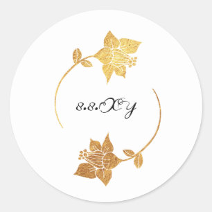 Sticker Rond Black White Gold Lux Floral Enregistrer La Date