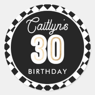 Sticker Rond Black White & Gold Modern 30e anniversaire