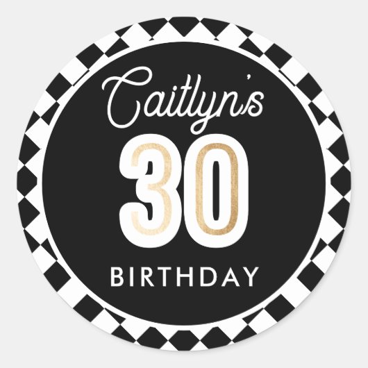 Sticker Rond Black White & Gold Modern 30e anniversaire (Devant)