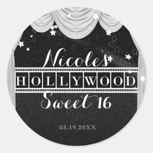 Sticker Rond Black & White HOLLYWOOD Rideaux Fête Favoriser (Devant)