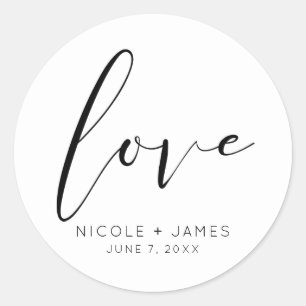 Sticker Rond Black & White LOVE Minimal Mariage moderne
