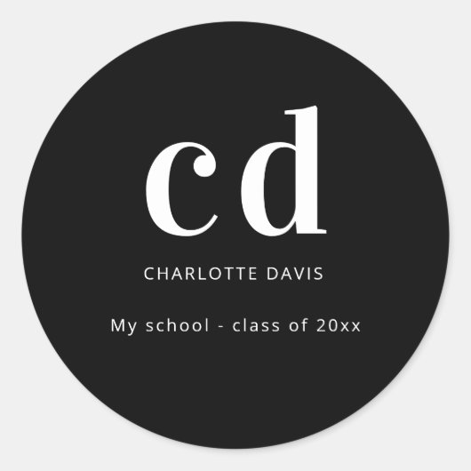 Sticker Rond Black white monogram name modern minimalist (Devant)