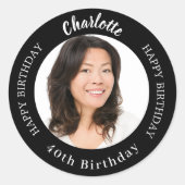 Sticker Rond Black white photo femme anniversaire (Devant)