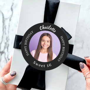 Sticker Rond Black white photo personnalisée Sweet 16