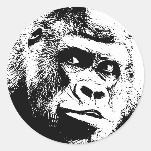 Sticker Rond Black White Pop Art Gorilla (Devant)