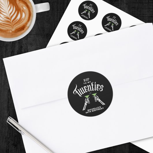 Sticker Rond Black & White RIP To My Twenties 30th Birthday