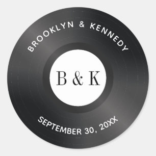 Sticker Rond Black White Rock N Roll Monogramme Nom Vinyl Recor