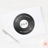 Sticker Rond Black White Rock N Roll Monogramme Nom Vinyl Recor (Enveloppe)