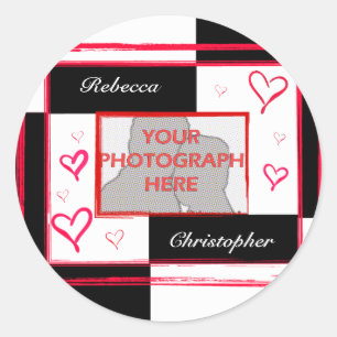 Sticker Rond Black white rouge moderne amour cadre photo