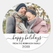 Sticker Rond Black White Script Couple Photo Joyeuses Fêtes (Devant)