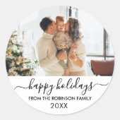 Sticker Rond Black White Script Famille Photo Joyeux Vacances (Devant)