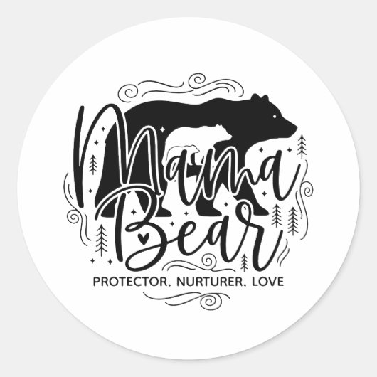 Sticker Rond Black & White Script Mama Bear Protector Art (Devant)