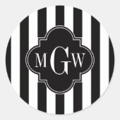 Sticker Rond Black White Stripe Black Quatrefoil 3 Monogramme (Devant)