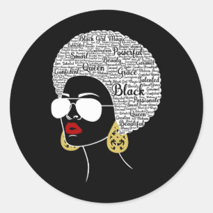 Sticker Rond Black Woman Afro-American Black History Moth Prid