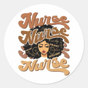 Sticker Rond Black Woman Afro Nurse African American Nurse