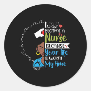 Sticker Rond Black Woman Nurse Black History Mois Nurse