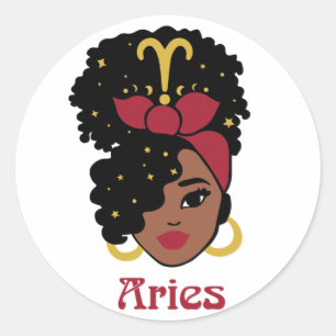 Sticker Rond Black Woman Zodiac Aries