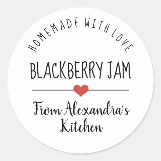 Sticker Rond Blackberry blanc fait maison avec amour (Devant)