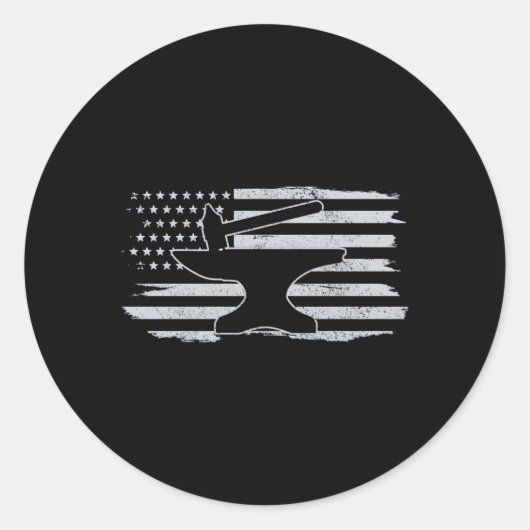 Sticker Rond Blacksmith Hammer Anvil Usa Drapeau fabricant de c (Devant)
