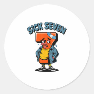 Sticker Rond Blague Malade Sept Mème Six Sept Jeu de Mots Hallo