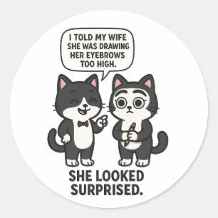 Sticker Rond Blagues drôles de chat de mari et femme