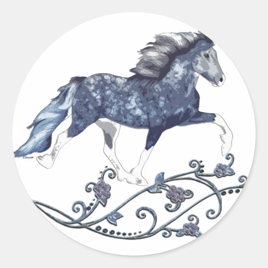 Sticker Rond Blámóða Cheval islandais en bleu (Devant)