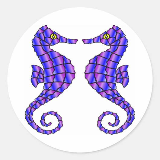 Sticker Rond Blanc 2 hippocampes (Devant)