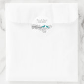 Sticker Rond blanc arbre bleu lovebirds mariage faveurs autocol (Sac)