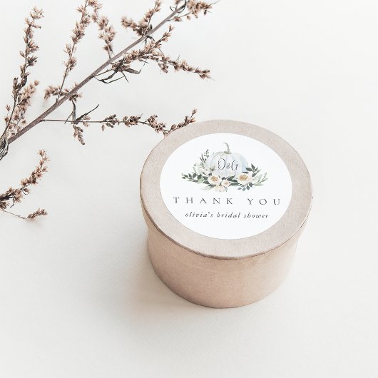 Sticker Rond Blanc Automne Citrouille verdure Merci Favor