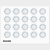 Sticker Rond Blanc Bleu Floral Chic   (Feuille)