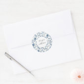 Sticker Rond Blanc Bleu Floral Chic   (Enveloppe)