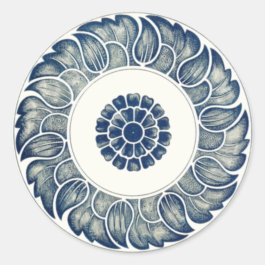 Sticker Rond Blanc bleu Floral chinois rond (Devant)