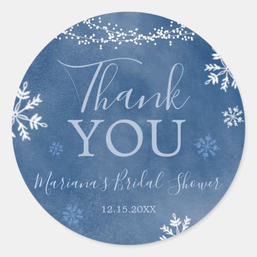 Sticker Rond Blanc Bleu Neige dans l'Amour Flocon de Neige Mari (Devant)