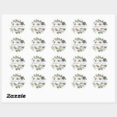 Sticker Rond Blanc Botanique Mariage personnalisé (Feuille)