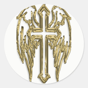 Sticker Rond blanc croisé de catholique-or