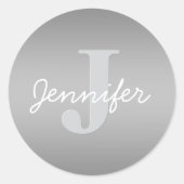 Sticker Rond Blanc Cursive & Monogramme Gris | Couleurs Modifia (Devant)