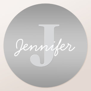 Sticker Rond Blanc Cursive & Monogramme Gris Couleurs Modifia