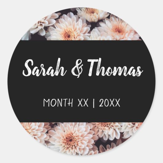 STICKER ROND BLANC DAHLIA FLORAL ÉLÉGANT MARIAGE (Devant)