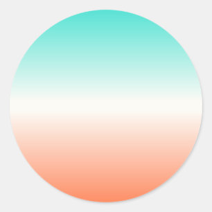 Sticker Rond Blanc de corail et tricolore ombré turquoise