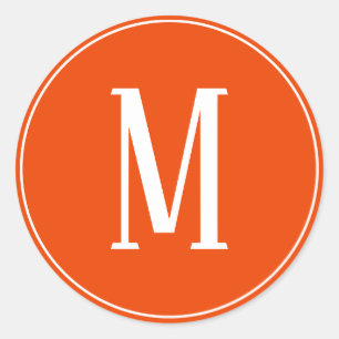Sticker Rond Blanc de monogramme sur l'autocollant rond orange