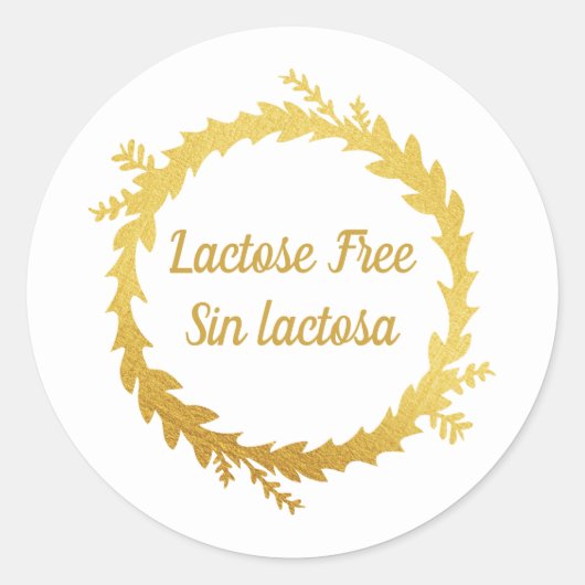 Sticker Rond Blanc Doré Bilingue Sans Lactose - Sin Lactosa (Devant)