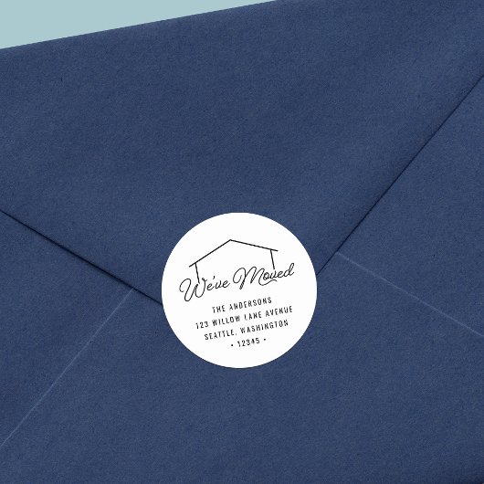 Sticker Rond Blanc et noir Nous avons déménagé Maison Adresse d