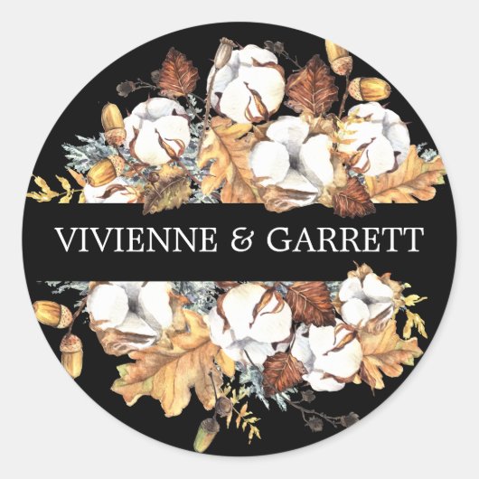 Sticker Rond Blanc Floral Automne Feuilles Mariage (Devant)