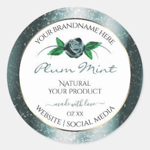 Sticker Rond Blanc floral avec Parties scintillant Turquoise fo