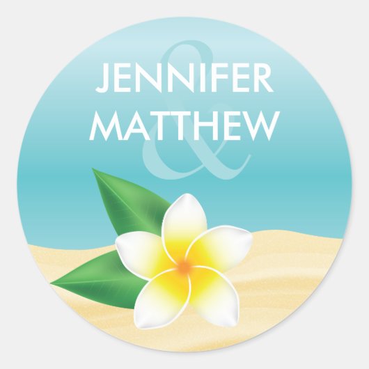 Sticker Rond Blanc Frangipani Fleur Tropicale Plage Mariage (Devant)